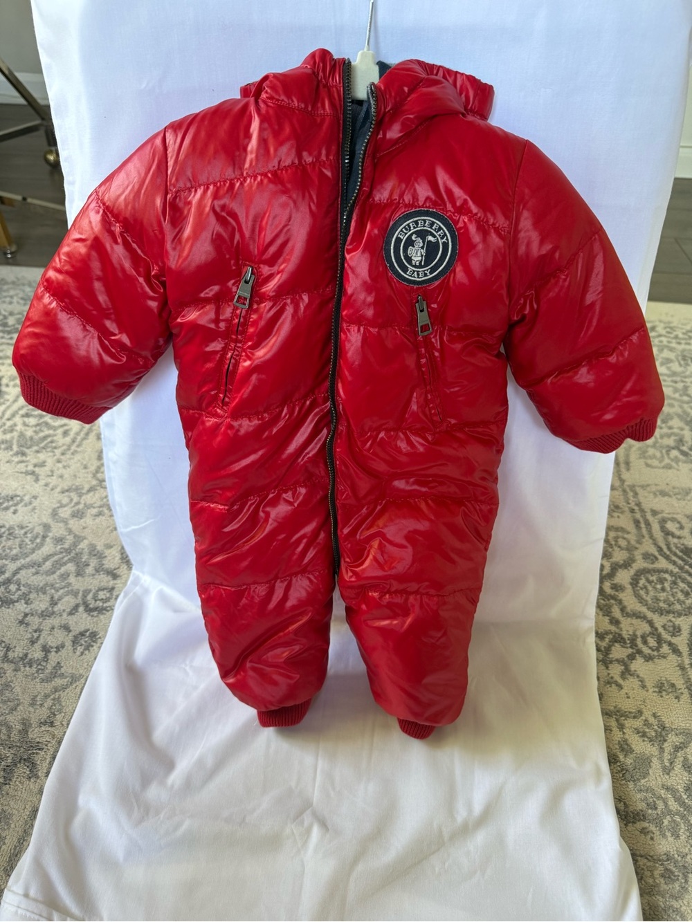 Burberry Red Hooded Puffer One-Piece Snowsuit